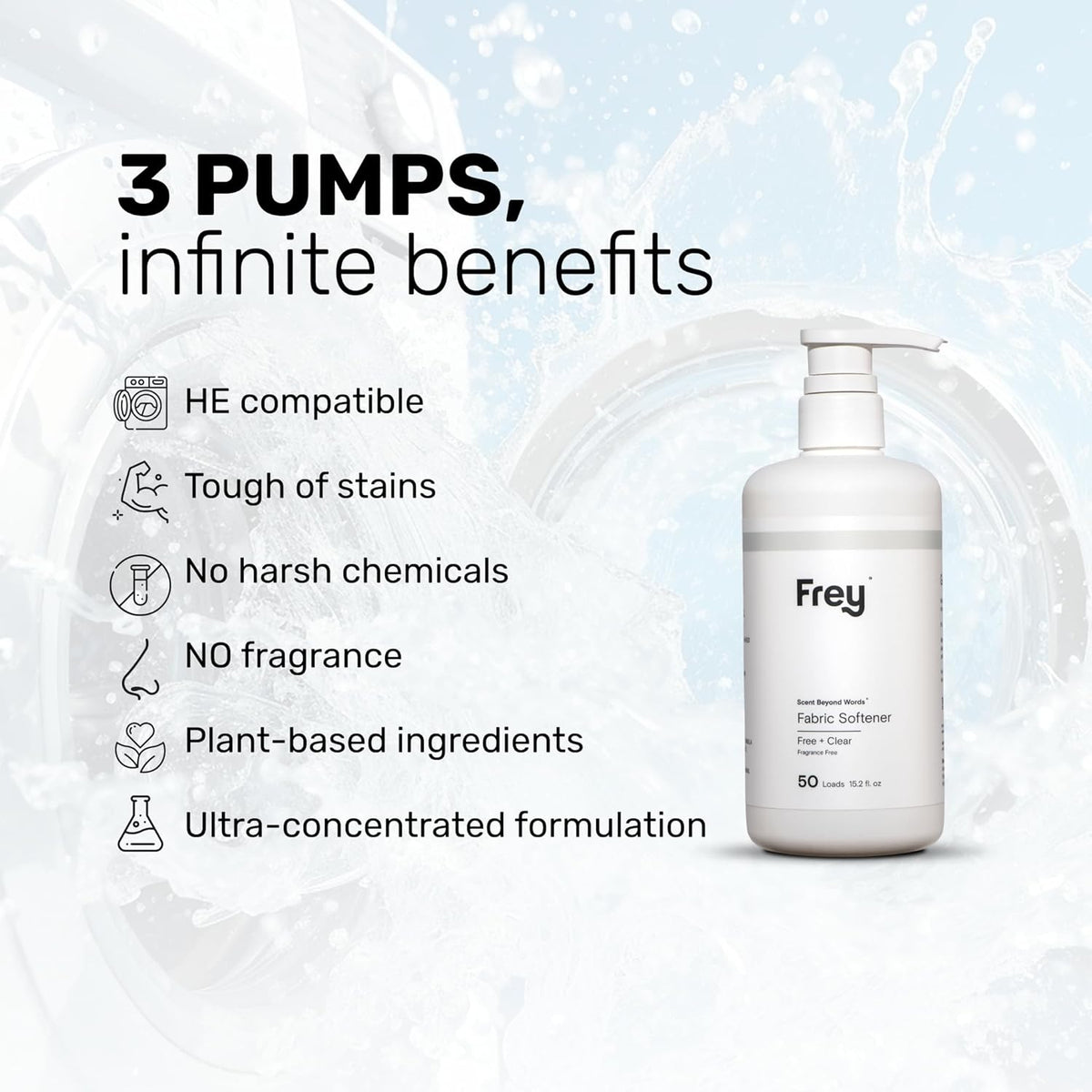 FREY Concentrated Liquid Laundry Detergent | Formulated for Sensitive Skin & HE Washers | Removes