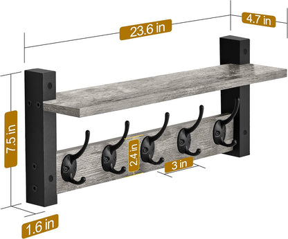 Sorbus Coat Hooks Wall Mount with Shelf – 24 Inch Coat Rack Wall Mount with 5 Heavy Duty Hooks