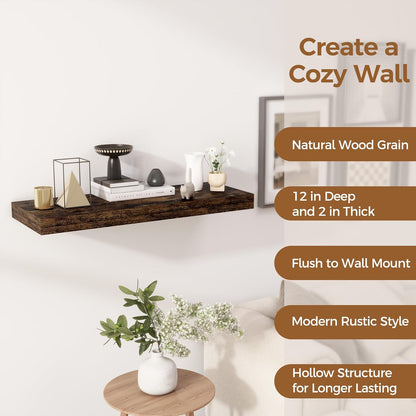 Floating Shelves 30 Inch Long, 12 Inch Deep Floating Shelf for Books, Rustic Wood 30 x 12 Storage
