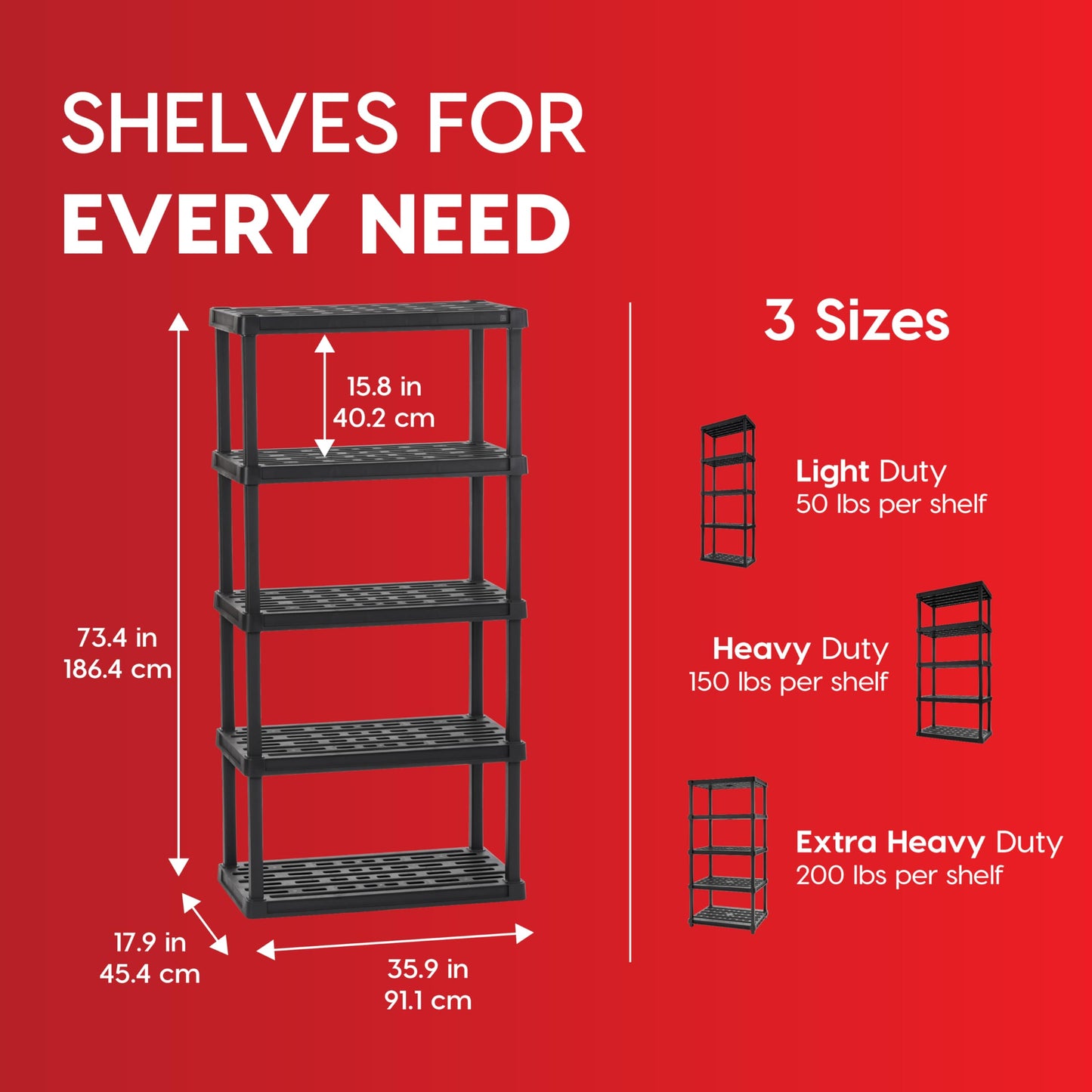 IRIS USA Plastic Storage Shelves |Made in USA| 73"H x 36"W x 18"D - Black