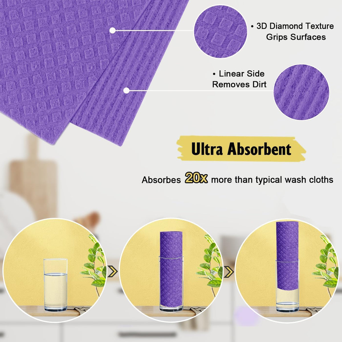 Swedish Dishcloths - 10 Pack Reusable Kitchen Dishcloths - Ultra Absorbent Dish Towels for Washing