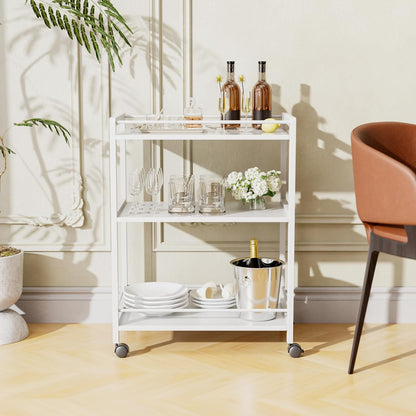 HITNET White Bar Cart, Home Bar Serving Cart, Kitchen Trolley on Wheels with Storage, 3 Tier