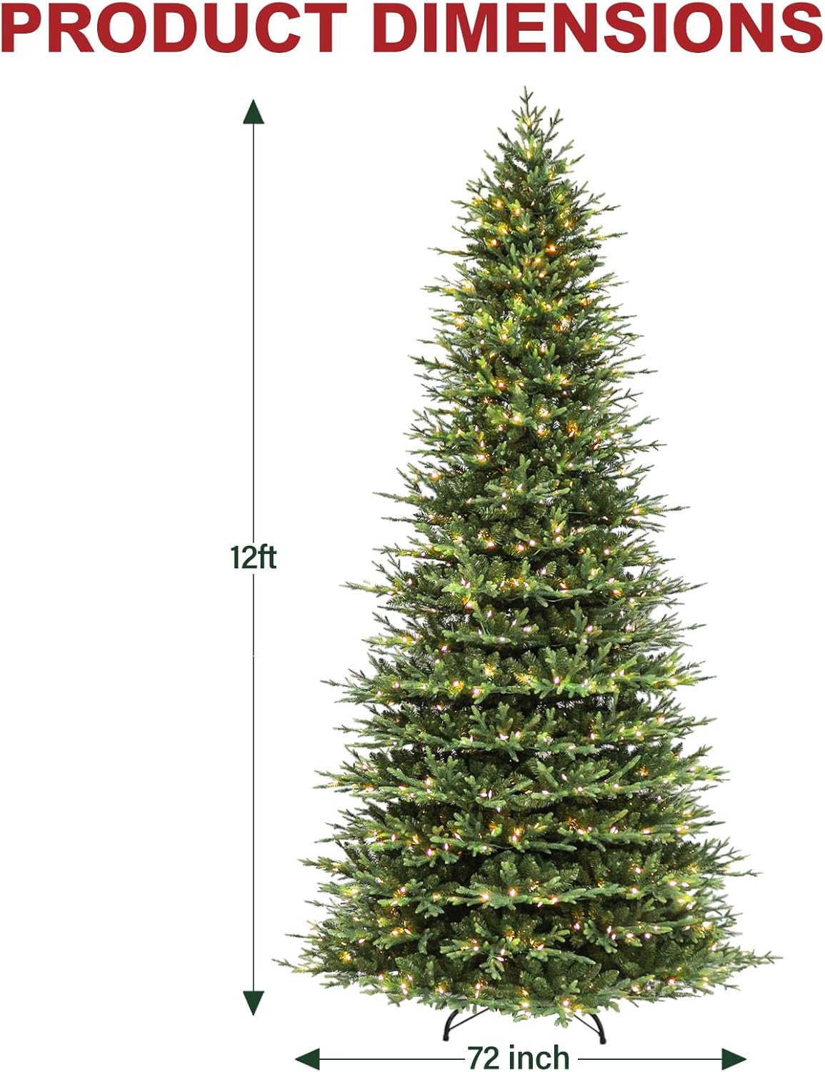 Hykolity 12 ft Prelit Christmas Tree, Artificial Christmas Tree with 850 Warm White Lights, 8109