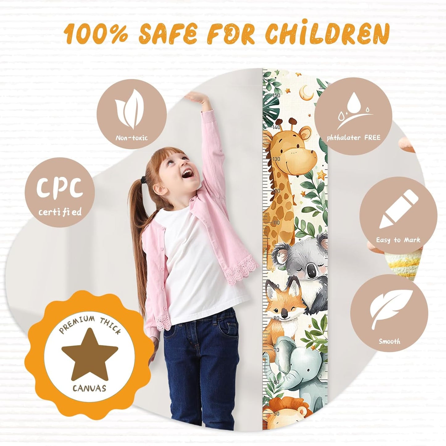 Personalized Name Growth Chart Wall Decor for Kids – Canvas Removable Height Chart Measuring Ruler