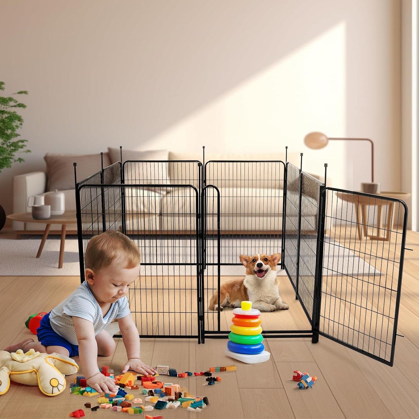 Garden Fencing 32 inch High, 12 Panels Total 26.6 Ft(L) Dog Fence Outdoor for Yard, Gate 21 Inches
