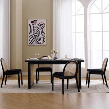 Mid Century Dining Chairs Set of 2, Accent Rattan Sherpa Fabric Side Chairs Kitchen Chair with