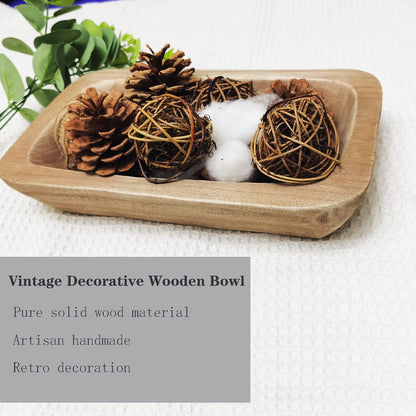 Wooden Dough Bowl Decor, Vintage Wooden Bowl Hand Carved Home Decor for Dining Table Center, Living