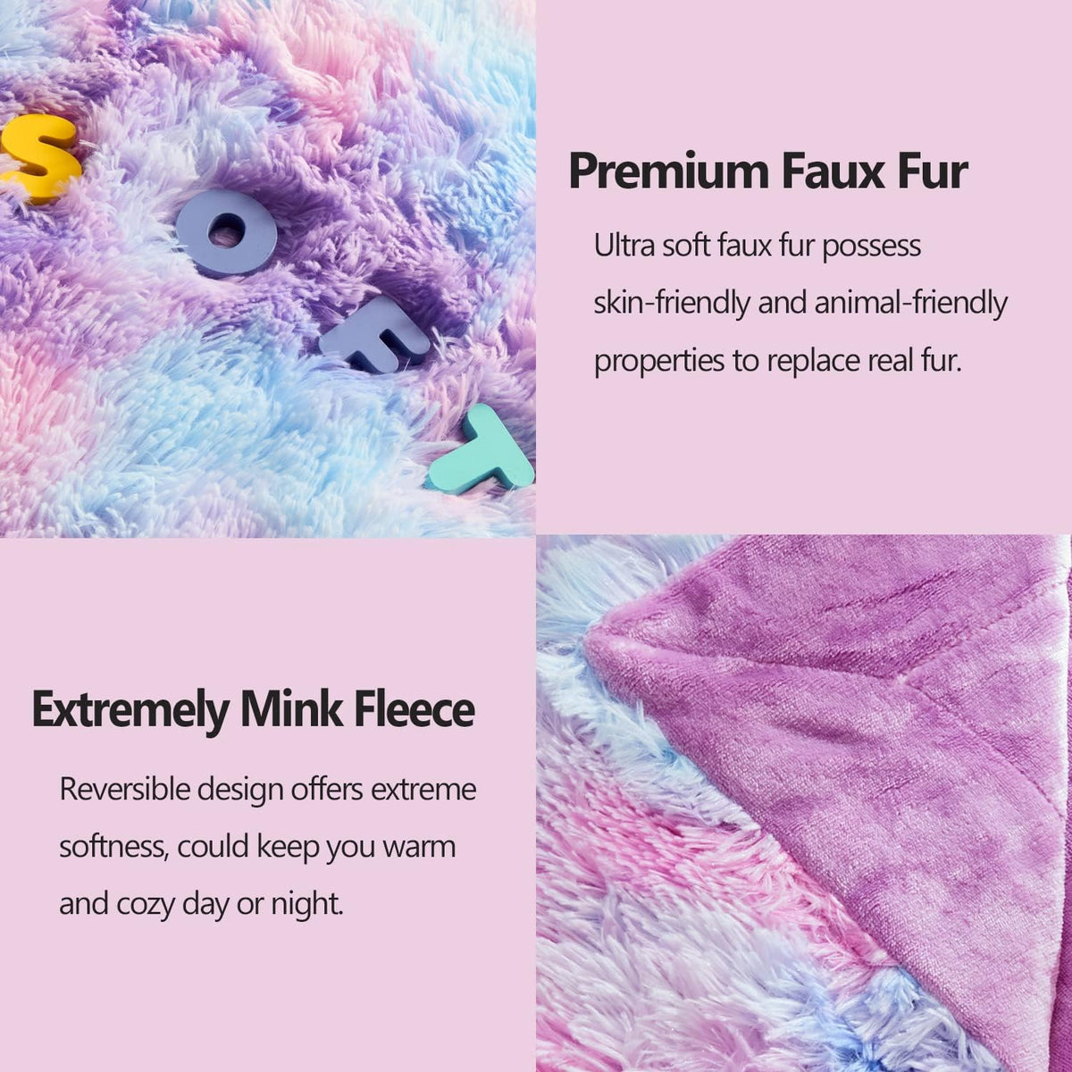 GONAAP Fuzzy Faux Fur Throw Blanket Queen Size Purple Rainbow Super Soft Cozy Plush Fuzzy Shaggy