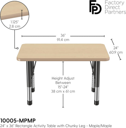 FDP Rectangle Activity School and Classroom Kids Table (24 x 36 inch), Chunky Toddler Leg