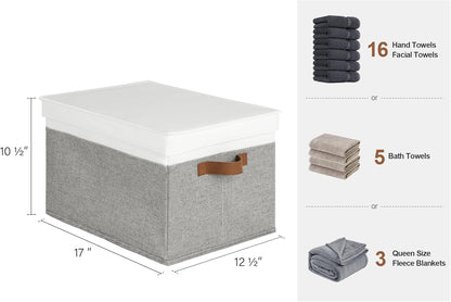 StorageWorks Storage Bins with Lids, Decorative Storage Boxes with Lid and PU Handles, Foldable