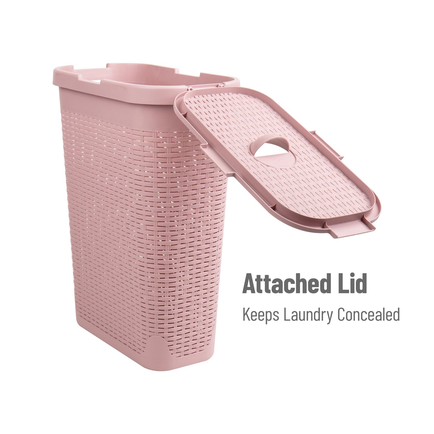 Mind Reader Slim Laundry Hamper with Lid, 40L Clothes Basket, Narrow Tapered Design with Ventilated