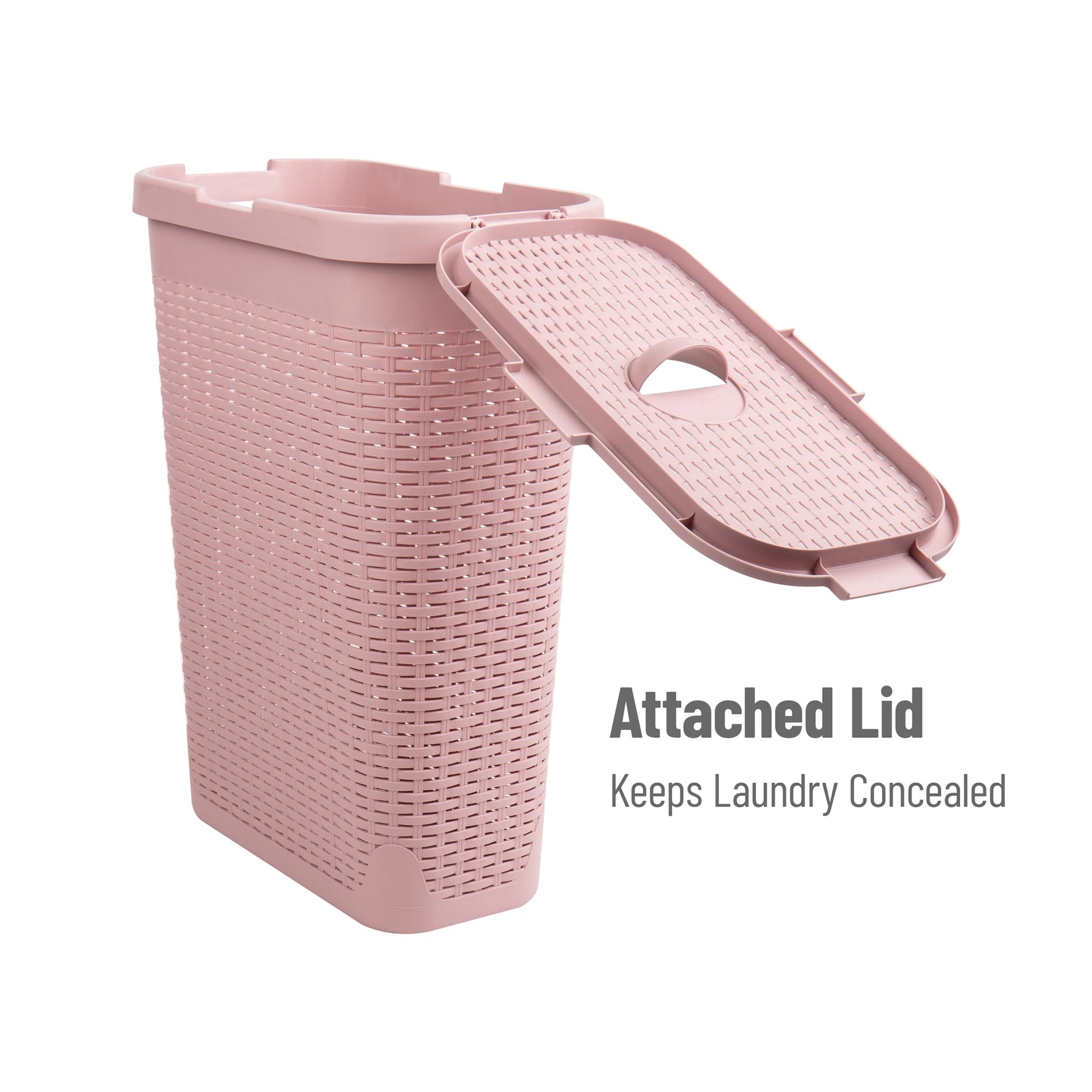 Mind Reader Slim Laundry Hamper with Lid, 40L Clothes Basket, Narrow Tapered Design with Ventilated