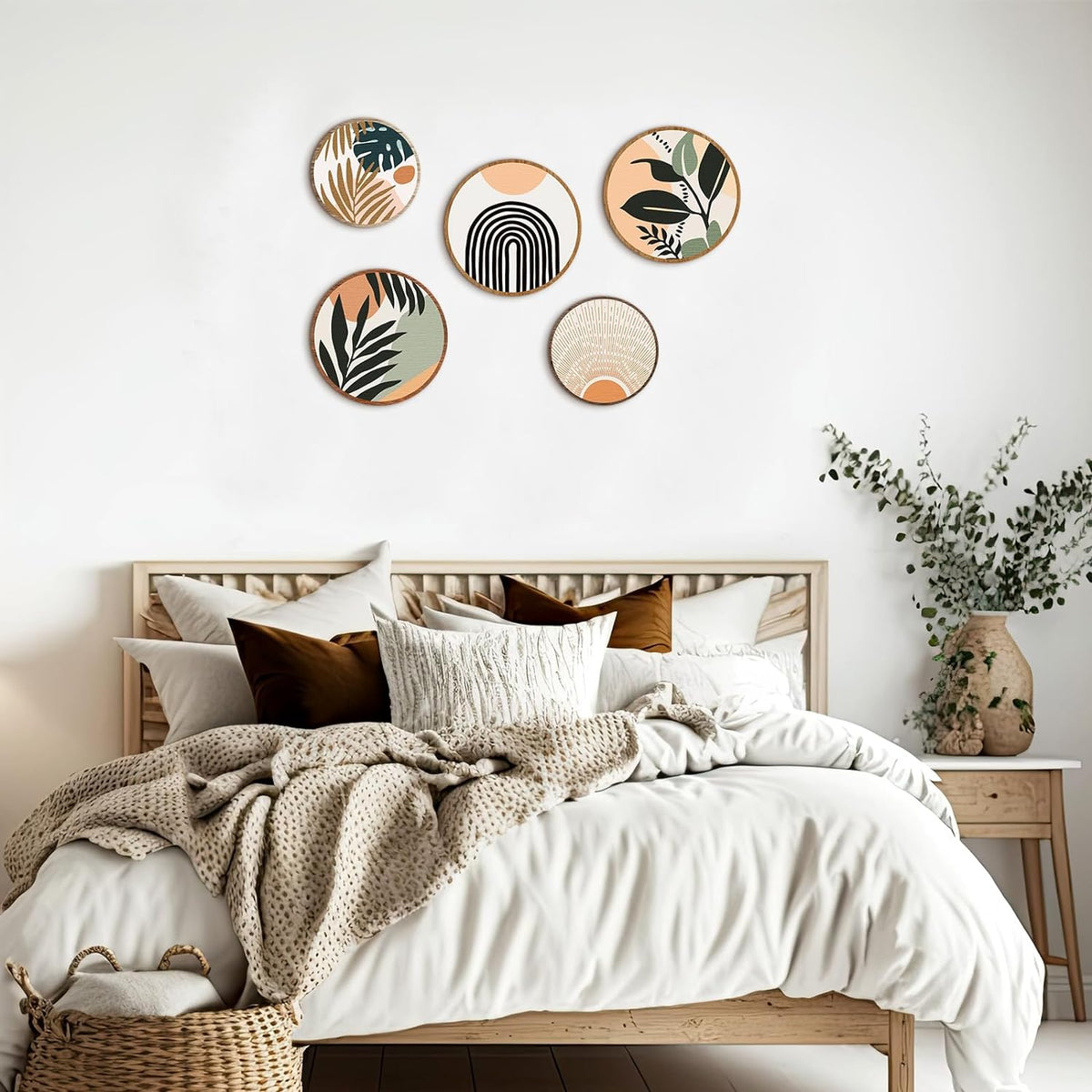 Qunclay 5 Pcs Wall Art Decor Wooden Living Room Wall Decor Bohemian Hanging Farmhouse Geometric