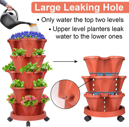 DUNCHATY Stackable Planters 5 Tier Vertical Garden Planting Tower Planters Strawberry, Herb