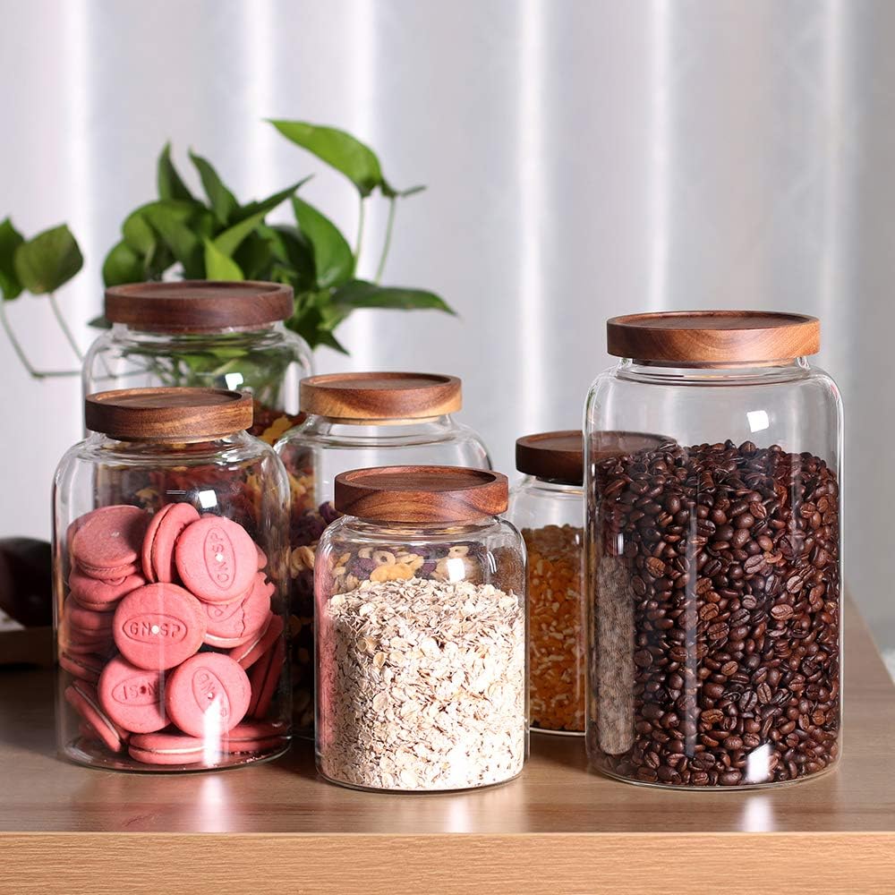 Large Glass Jar with Airtight Lid Set of 2 93 FL OZ(2750ml) glass canister set, Glass Food