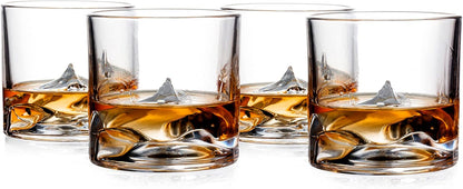 Mount Everest Heavy Crystal Whiskey Glasses Gift Set of 4, Thick Freezable Bourbon Glass 1lb Each