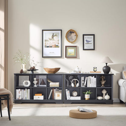 Farmhouse 6 Cube Bookshelf, Black Storage Organizer Bookcase, Kids Toy Storage Cabinet, Long