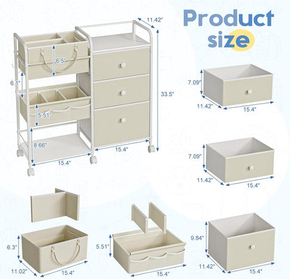 2In1 Baby Diaper Caddy Organizers and Storage, 3 Tier Rolling Cart with Dividers and Drawers