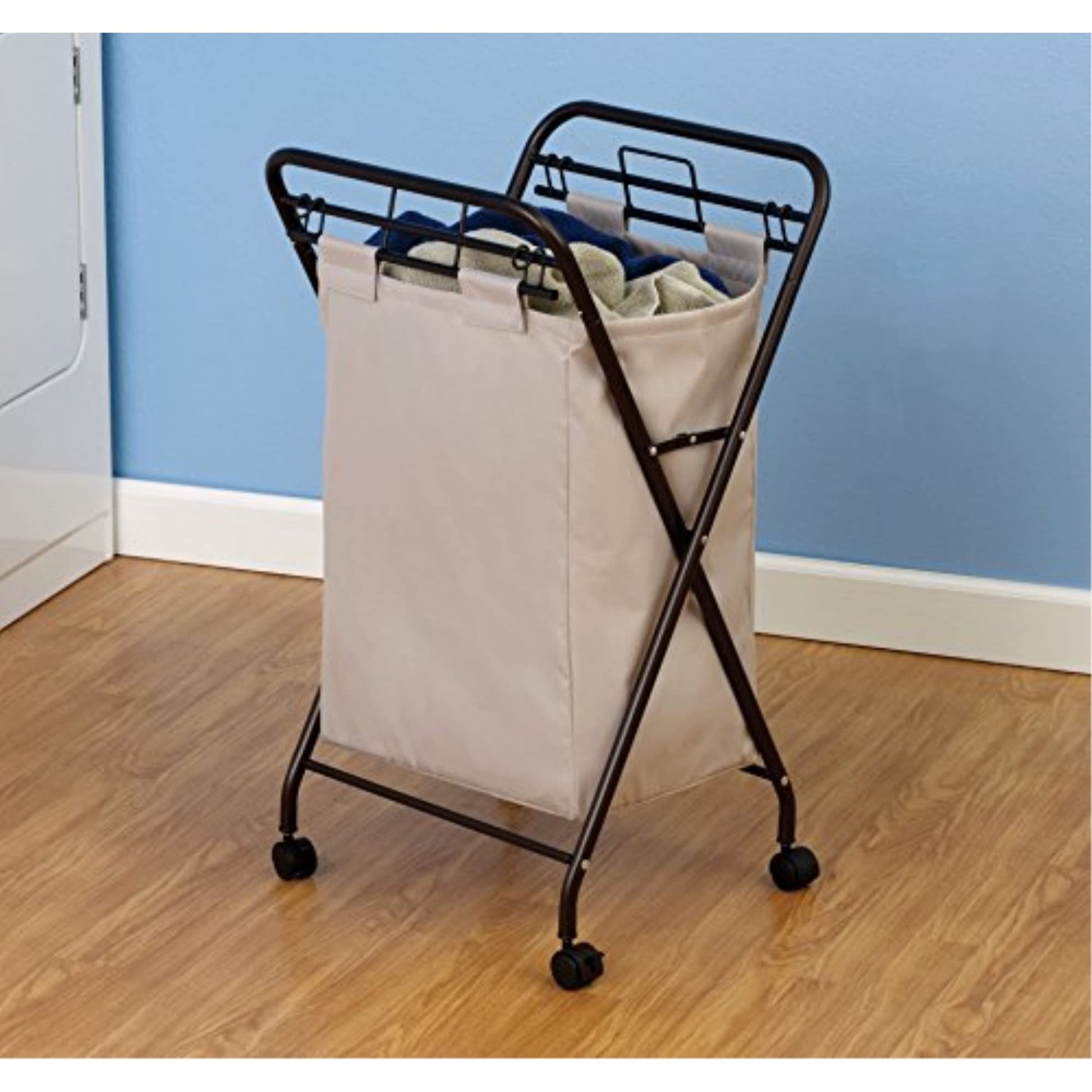 Household Essentials 7172 Rolling Laundry Hamper with Heavy-Duty Canvas Bag | Antique Bronze Frame
