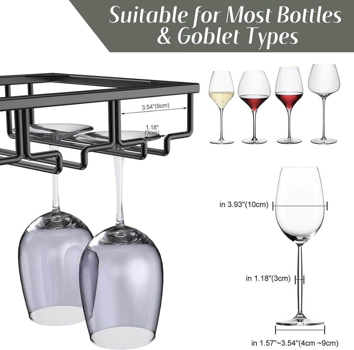 Xverycan Wine Glass Rack Under Cabinet, 12 Row Extreme Large Stemware Hanger, Metal Wine Goblet