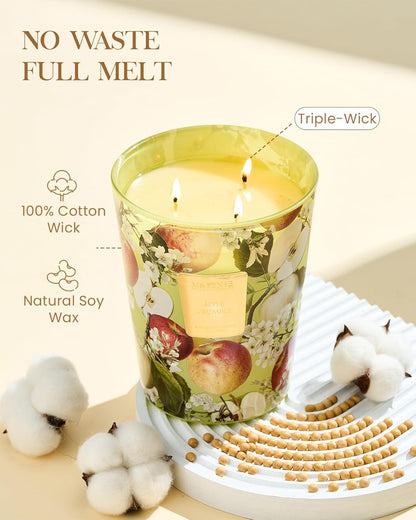 M&SENSE Extra Large Candle Apple Crumble Scented, 3-Wick 35oz 150H Long Lasting, Natural Soy Wax