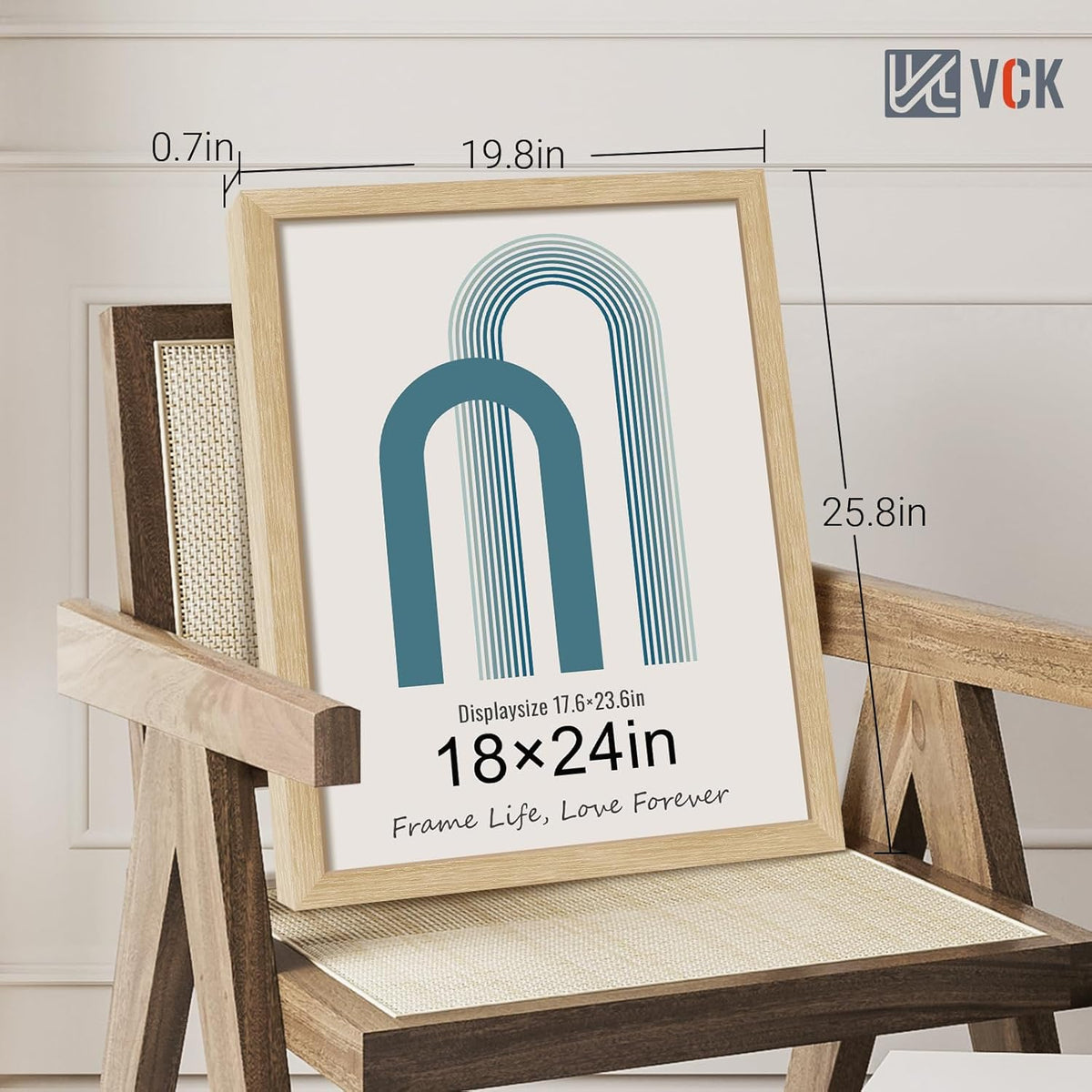 VCK 18x24 Oak Wood Frame for Poster & Picture, Natural Solid Wood Photo Frames 3 Pack, Wall