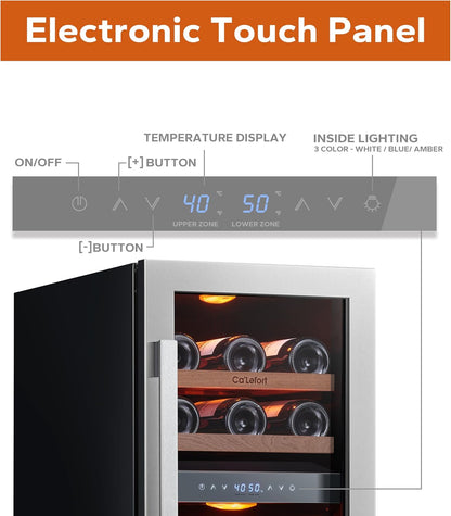 Ca'Lefort 15 Inch Wine Fridge, 28 Bottle Wine Cooler Refrigerator, 40-65°F Wine Refrigerator Glass