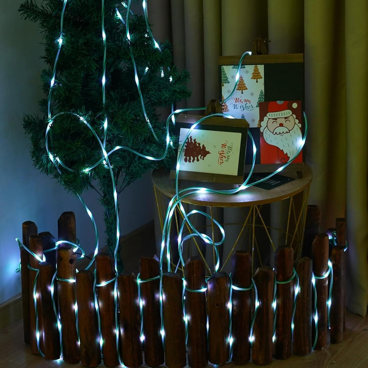 YEGUO Solar Christmas Candy Cane Rope Lights, 2 Pack Each 33ft 100 LED Green & White Solar Rope