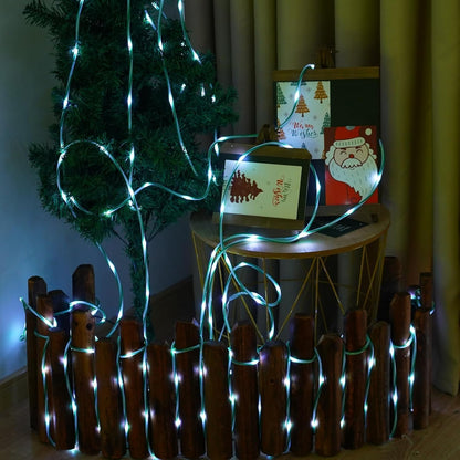 YEGUO Solar Christmas Candy Cane Rope Lights, 2 Pack Each 33ft 100 LED Green & White Solar Rope