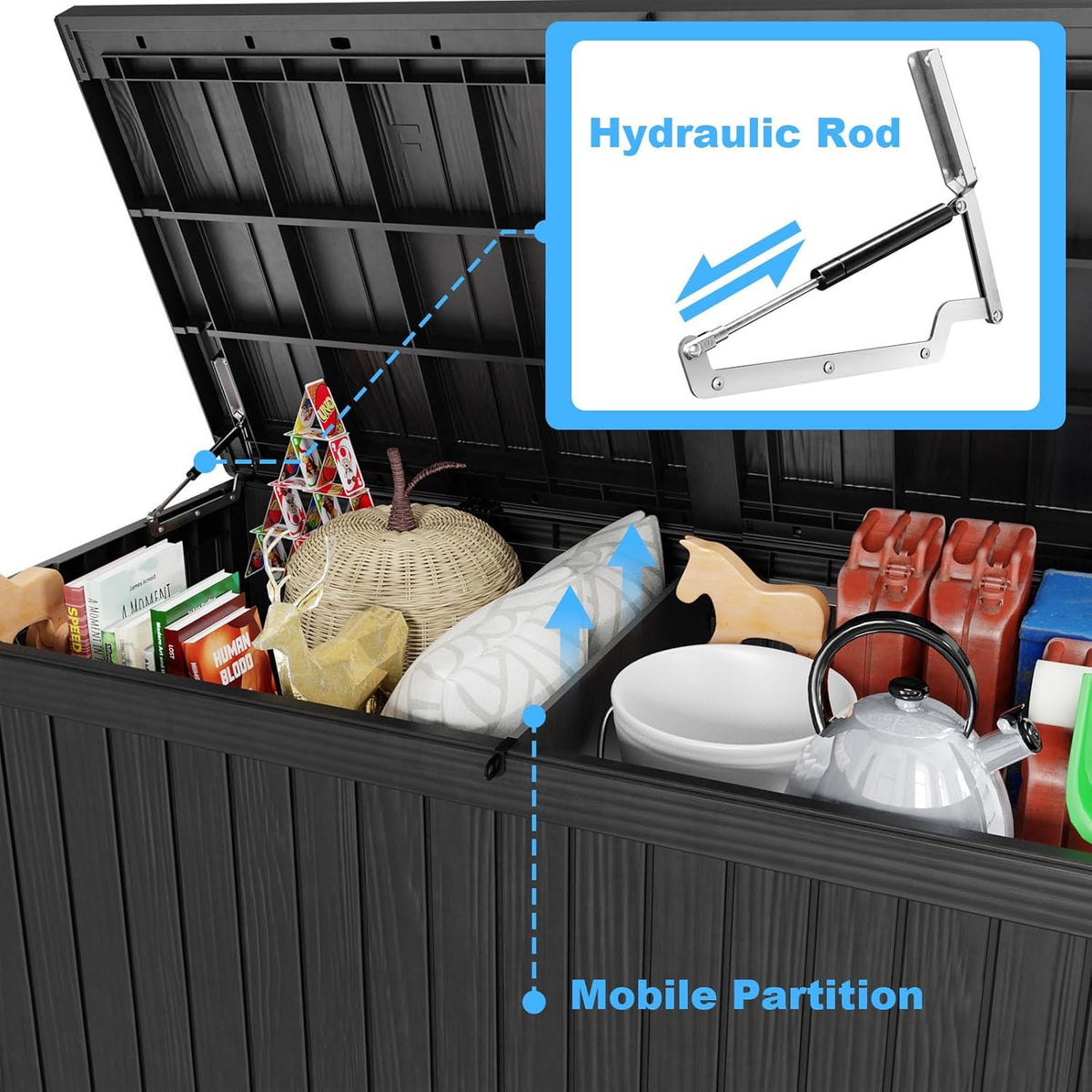 180 Gallon Deck Box,Resin Outdoor Storage Box with Lockable for Patio Furniture, Pool Accessories
