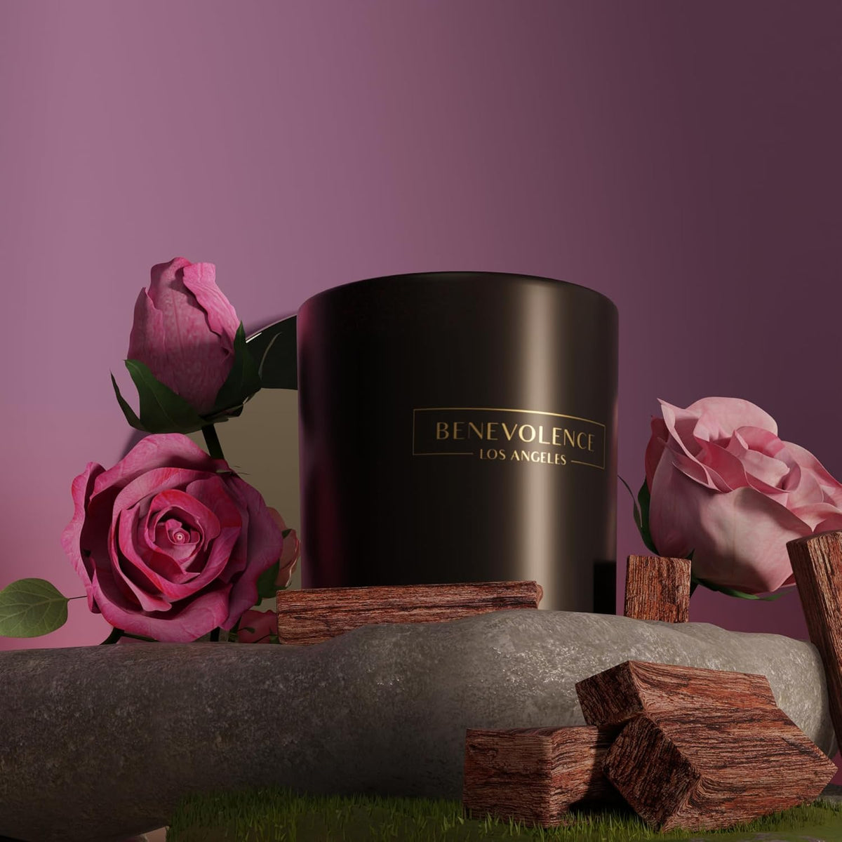 Benevolence LA 3 Wick Candle, Rose & Sandalwood Large Scented Candle | Soy Candles | Gifts for