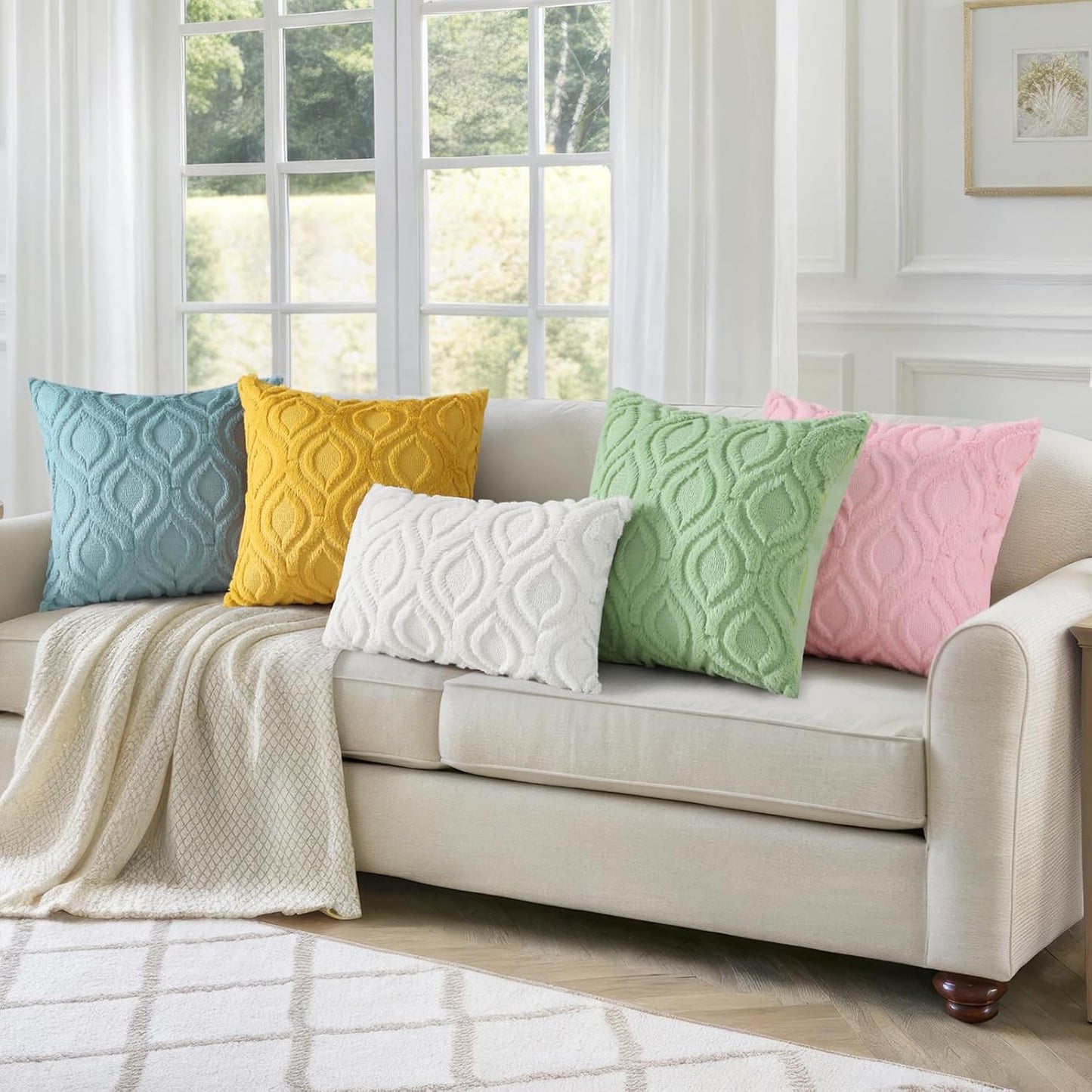 decorUhome Throw Pillow Covers 24x24 Inch Set of 2, Soft Plush Decorative Faux Fur Cream Beige
