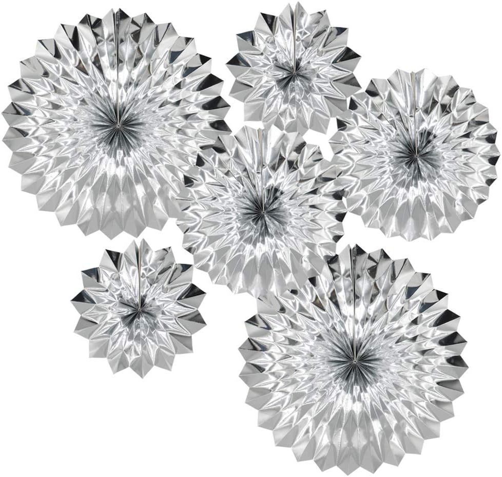Hanging Paper Fans Party Set, Silver Round Pattern Paper Garlands Decoration for Birthday Baby