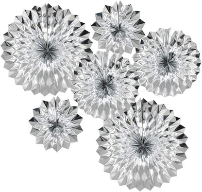Hanging Paper Fans Party Set, Silver Round Pattern Paper Garlands Decoration for Birthday Baby