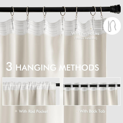 MIULEE Ivory Back Tab Blackout Curtains 72 Inches Long 2 Panels Set for Living Room Bedroom