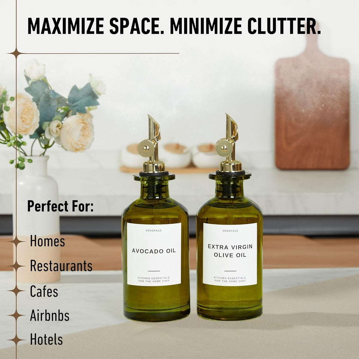 Green Glass Olive Oil Dispenser Bottle For Kitchen By Verpsace,Avocado Oil Dispenser Set, Modern