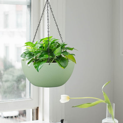 10 inch Hanging Planters for Outdoor Indoor Plants with Drainage Holes and Chain, 2 Pack Round