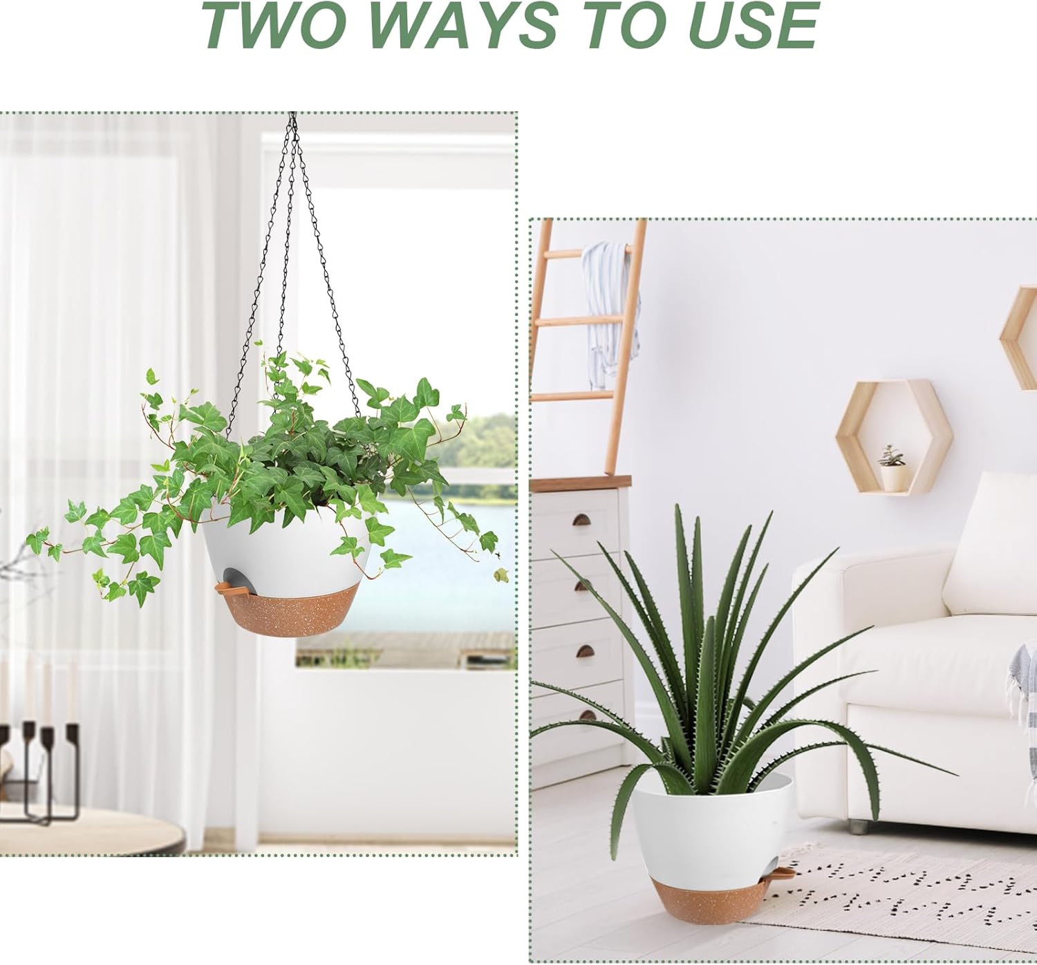 Hanging Planters for Indoor Outdoor Plants, 1 Set Self Watering Hanging Pot with Drainage Holes &