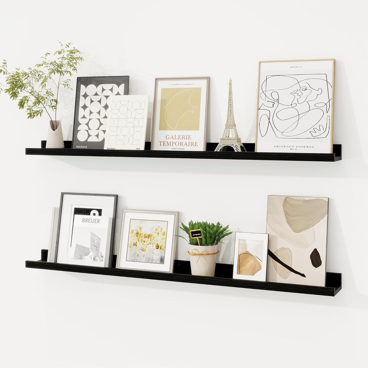 Picture Ledge Shelf, Solid Pine Wood Floating Shelves Set of 2, 36 Inches Nursery Book Shelves for
