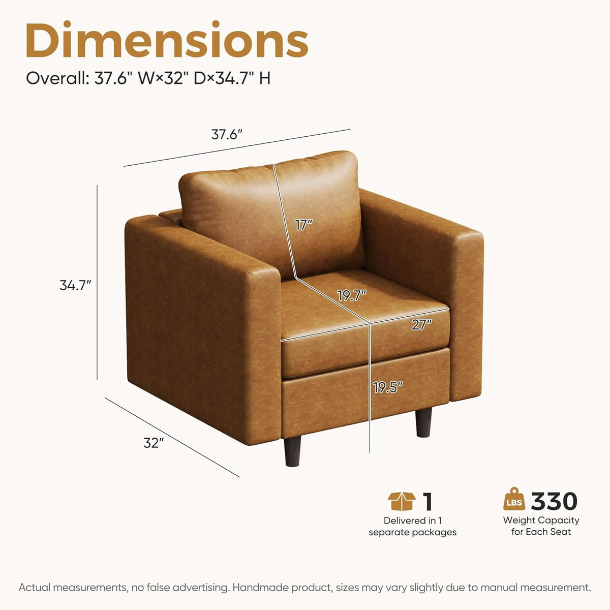 Faux Leather Oversized Accent Chair with Storage Deep Seat Single Sofa Large Reading Armchair for