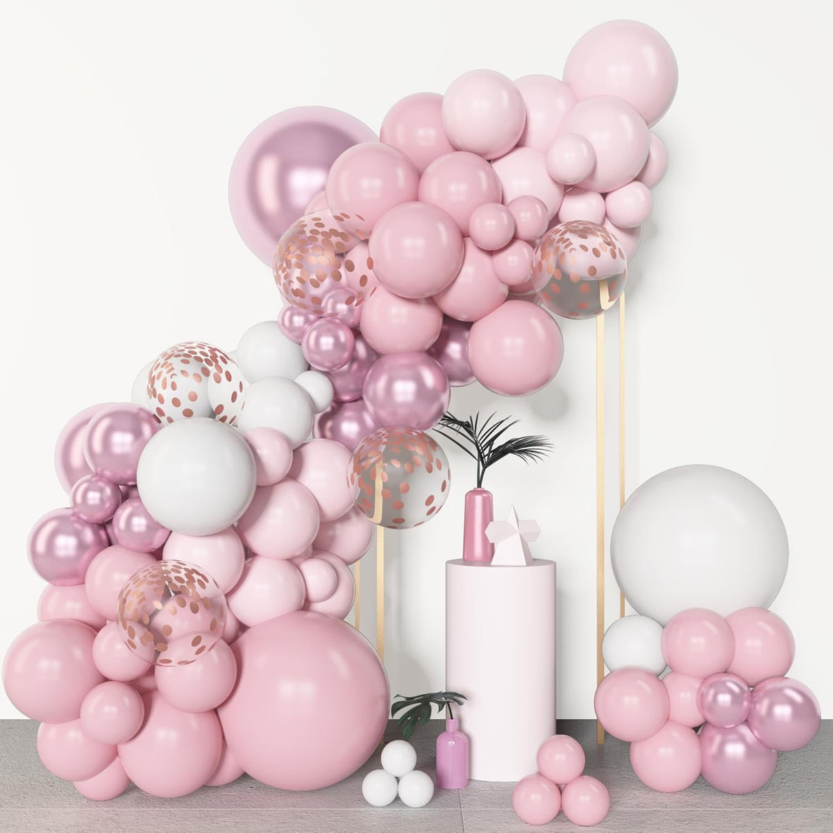 Amandir 153pcs Pink White Balloons Arch Garland Kit, Different Sizes 18 12 10 5inch Pastel Light