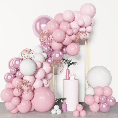 Amandir 153pcs Pink White Balloons Arch Garland Kit, Different Sizes 18 12 10 5inch Pastel Light