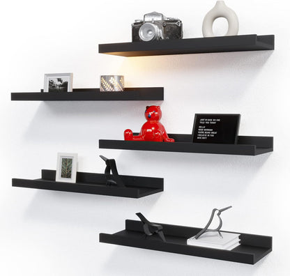 RICHER HOUSE 5 Set Floating Wall Mounted Shelves, Black Shelves for Wall Decor, Modern Picture