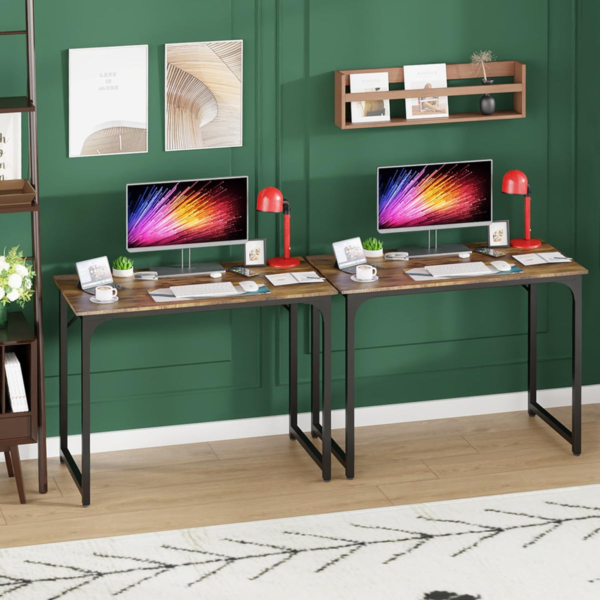 PayLessHere | 39 Inch Computer Desk | Brown | Office Desk with Metal Frame, Adjustable Feet |