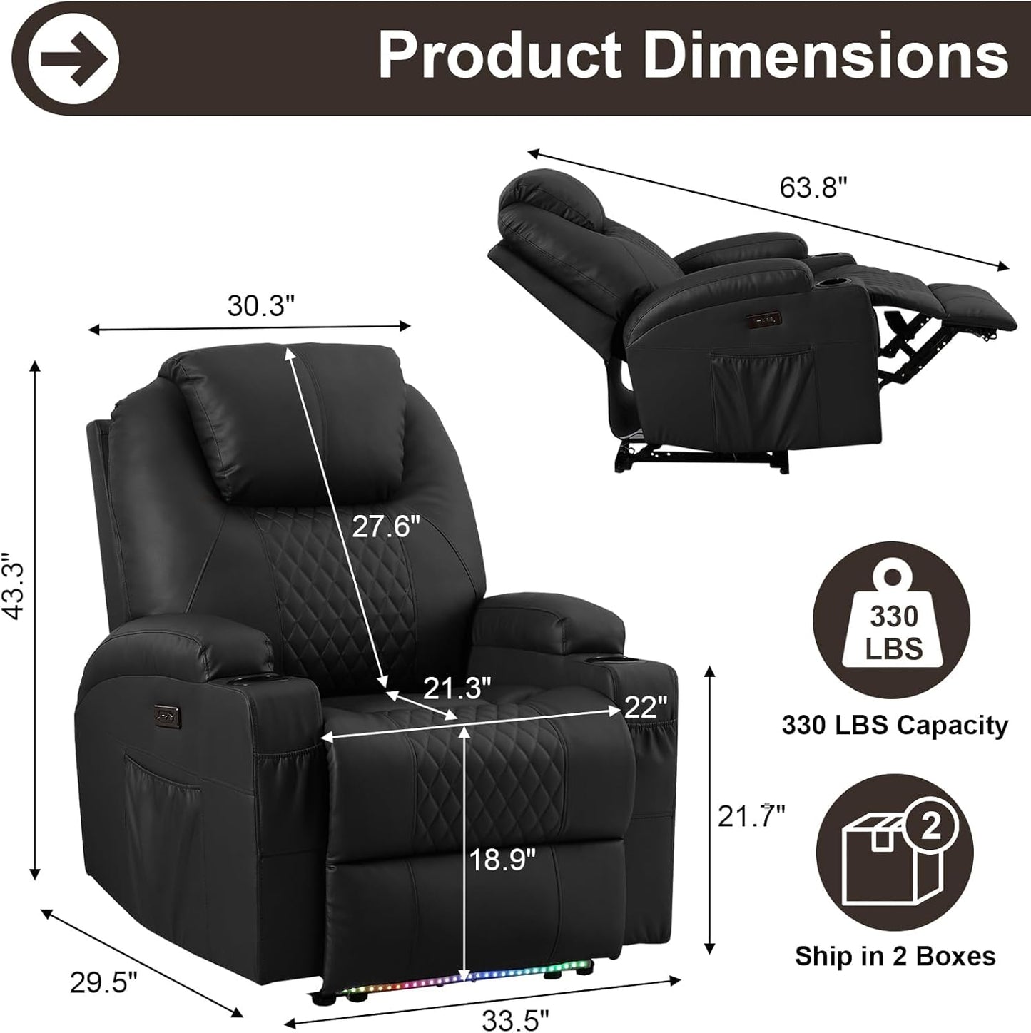 AHMED Power Recliner Chair with Vibration Massage & Heat for Adults, Faux Leather Home Theater
