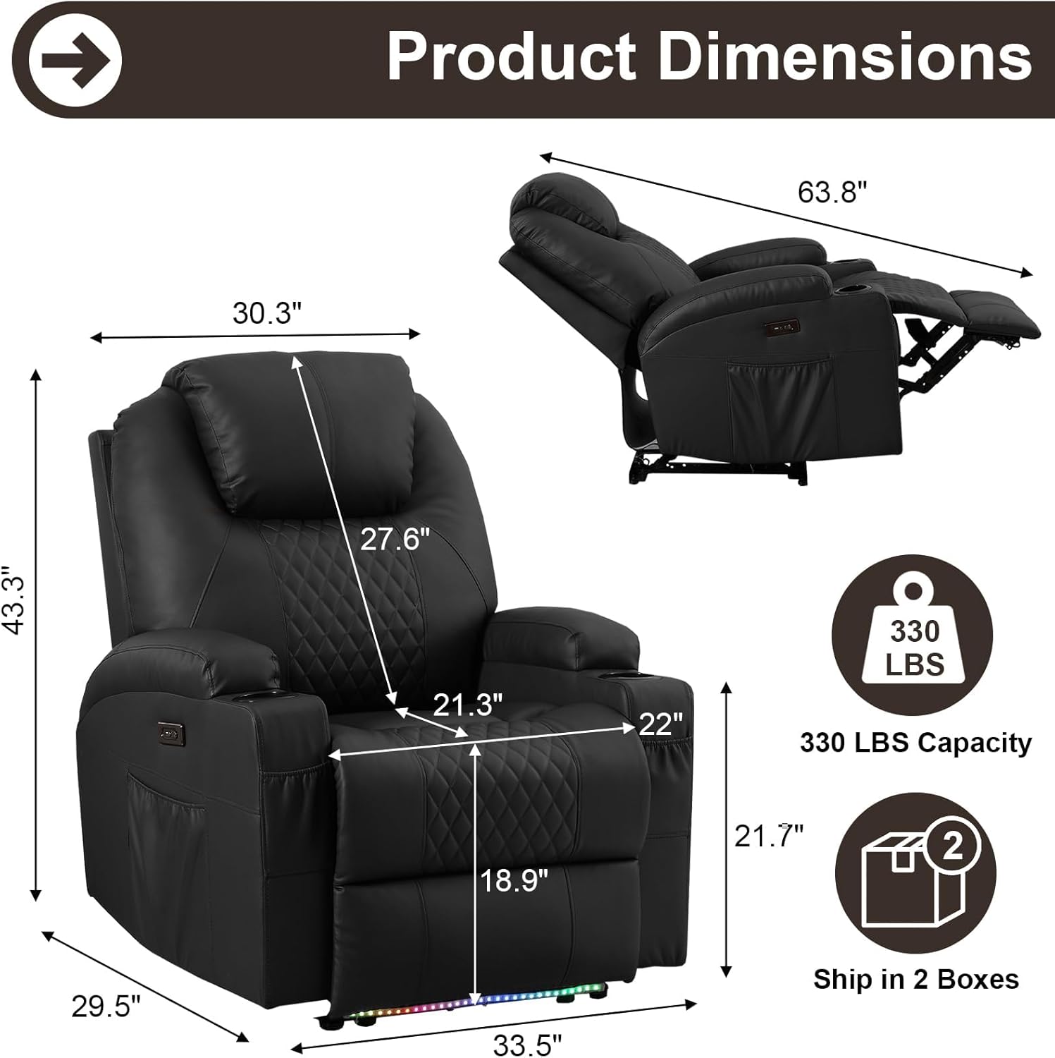 AHMED Power Recliner Chair with Vibration Massage & Heat for Adults, Faux Leather Home Theater