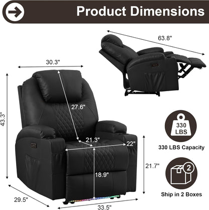 AHMED Power Recliner Chair with Vibration Massage & Heat for Adults, Faux Leather Home Theater