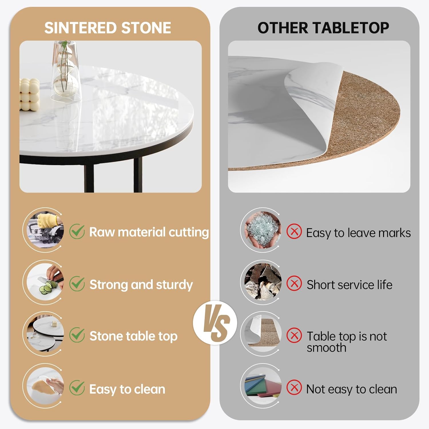 ZL ZELing White Nesting Coffee Table Set of 2, 27'' Round Coffee Table Sintered Stone Top & Metal
