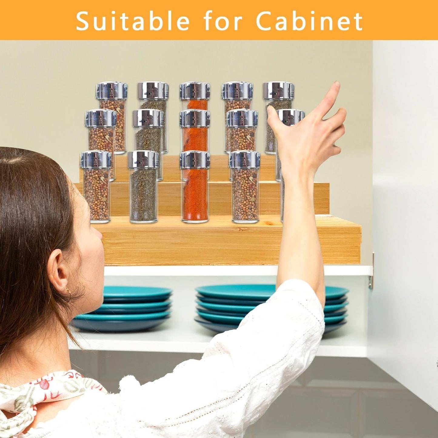 Spice Rack Organizer for Cabinet - Bamboo Spice Shelf, 3 Tier Seasoning Organizer for Countertop