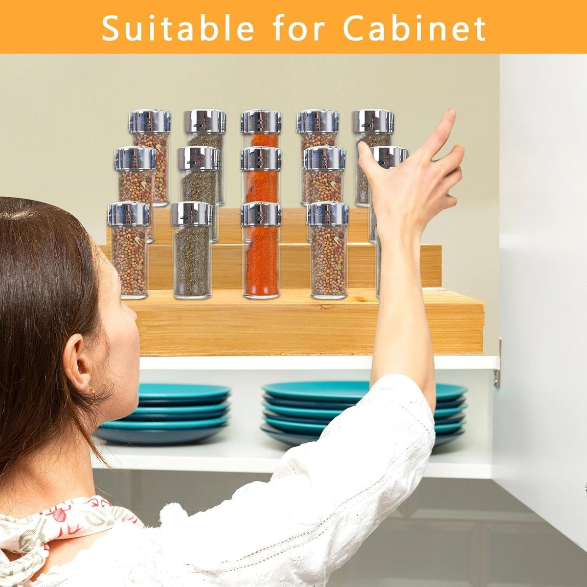 Spice Rack Organizer for Cabinet - Bamboo Spice Shelf, 3 Tier Seasoning Organizer for Countertop